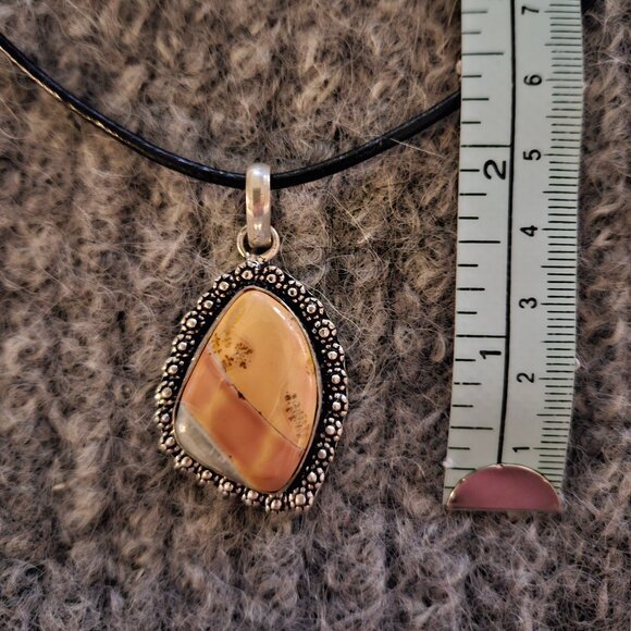 Maligano jasper, gemstone, pendant, 925 silver plate, black cord, new - Picture 6 of 7